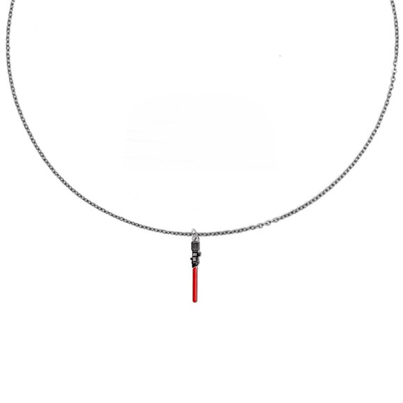 Star Wars "Red Light Saber" Silver Charm Necklace - Picture 1 of 2